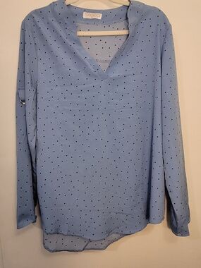 Roswear Light Blue Polka Dot V-Neck Blouse